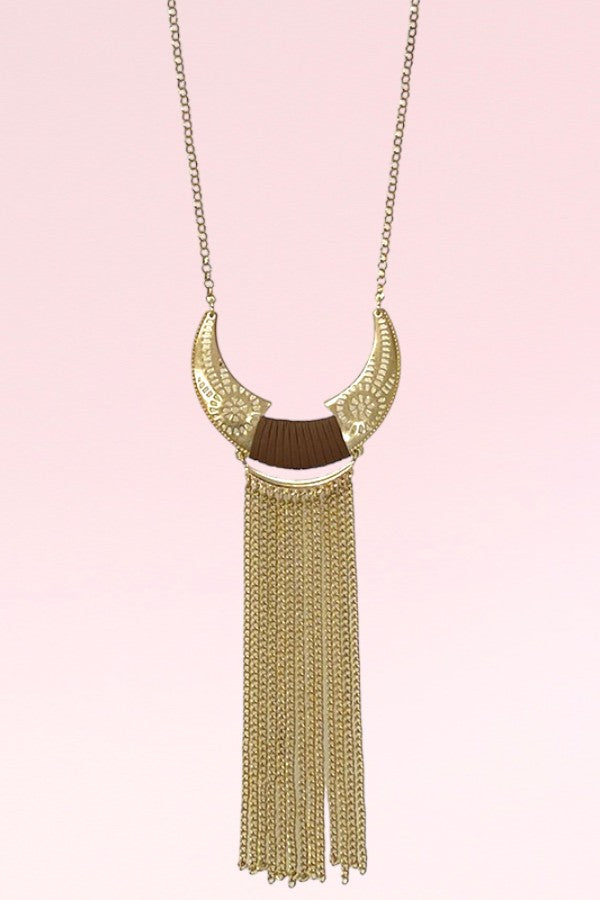 Elongated Curved Pendant Tassel Necklace Set
