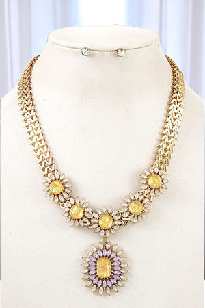 Floral Crystal Pendant Necklace Set