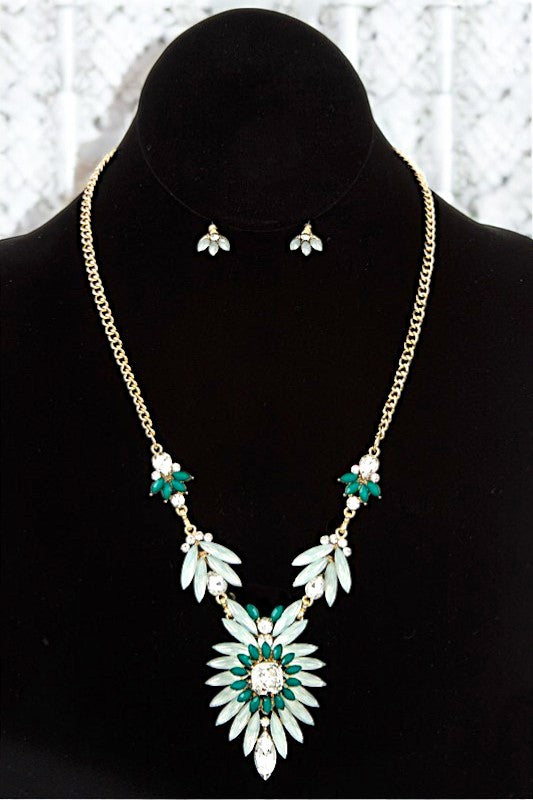 Crystal Bead Floral Necklace Set