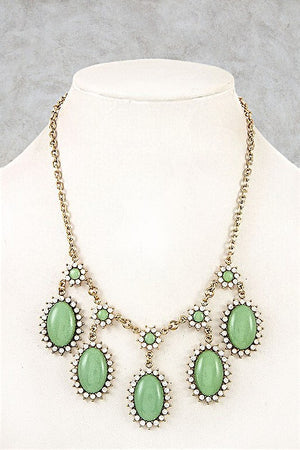 RHINESTONE OVAL FRAMED DANGLE BIB NECKLACE