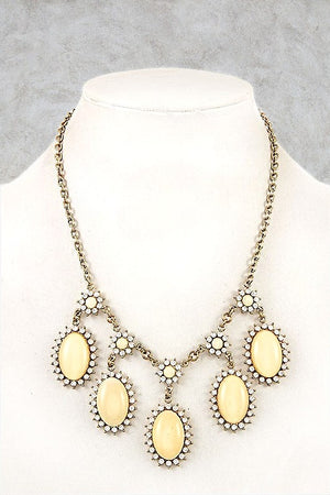 RHINESTONE OVAL FRAMED DANGLE BIB NECKLACE