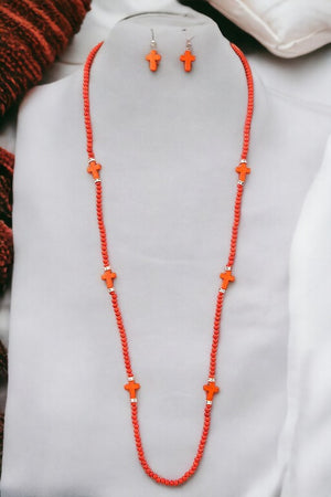 Elongated Cross Station Bead Necklace Set