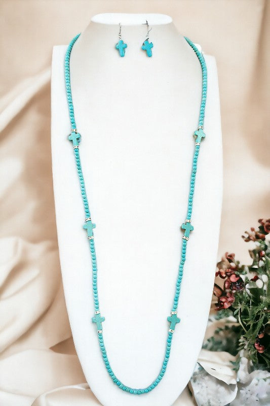 Elongated Cross Station Bead Necklace Set