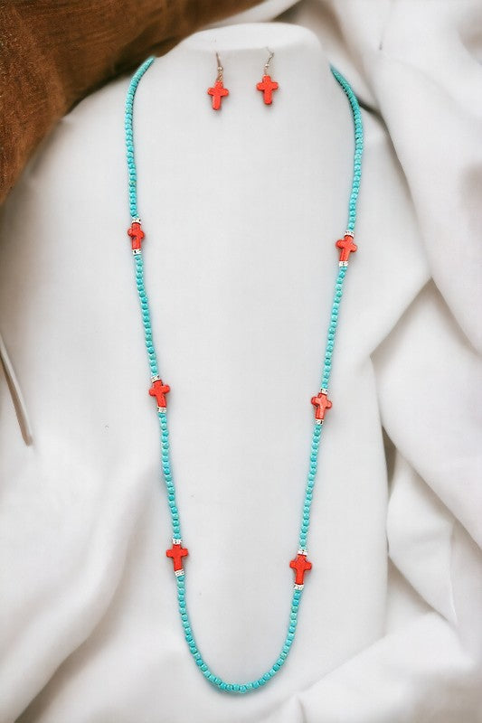 Elongated Cross Station Bead Necklace Set