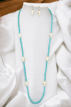 Elongated Cross Station Bead Necklace Set