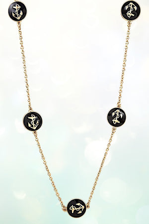 ANCHOR ETCHED DISK STATIONED LONG NECKLACE AND EARRING SET