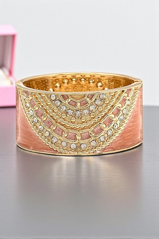 RHINESTONE ETCHED ACCENT HINGE BRACELET