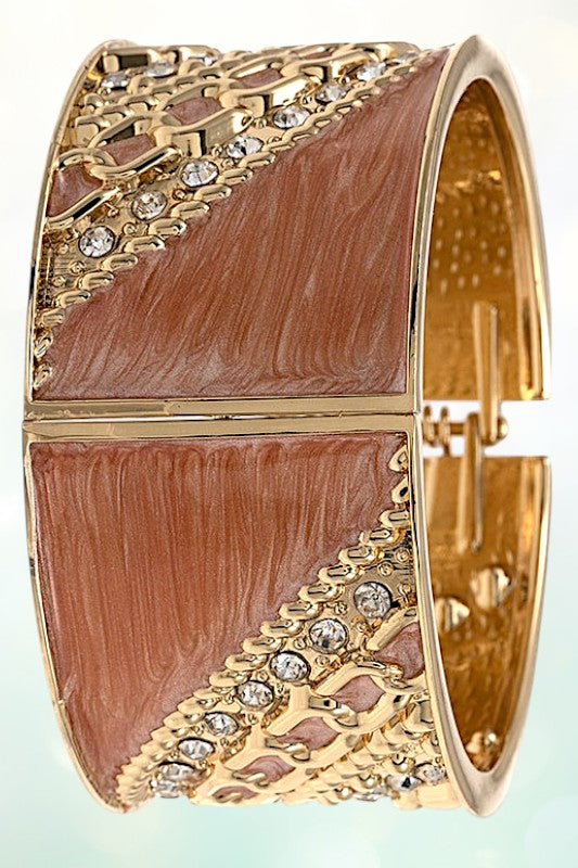 RHINESTONE ETCHED ACCENT HINGE BRACELET