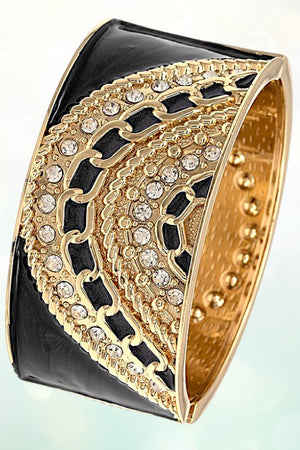 RHINESTONE ETCHED ACCENT HINGE BRACELET