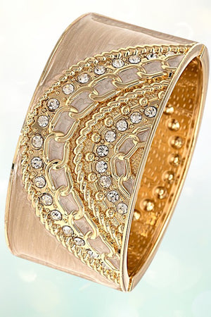 RHINESTONE ETCHED ACCENT HINGE BRACELET