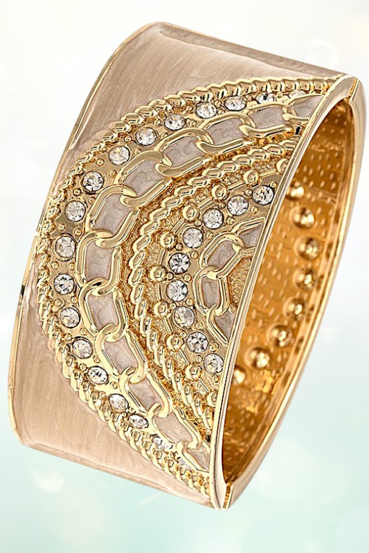 RHINESTONE ETCHED ACCENT HINGE BRACELET