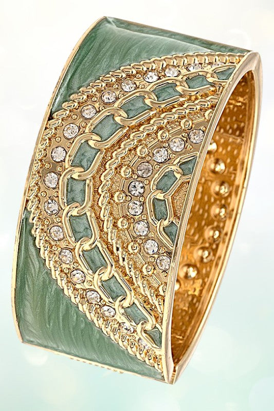 RHINESTONE ETCHED ACCENT HINGE BRACELET