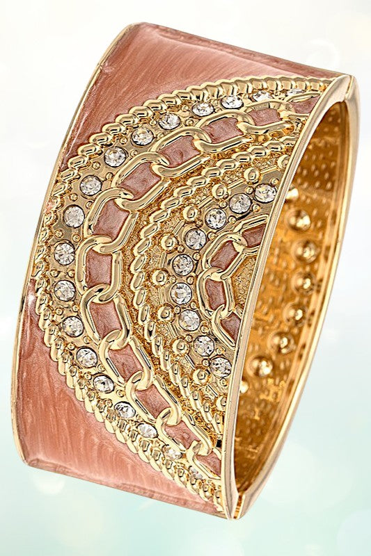 RHINESTONE ETCHED ACCENT HINGE BRACELET