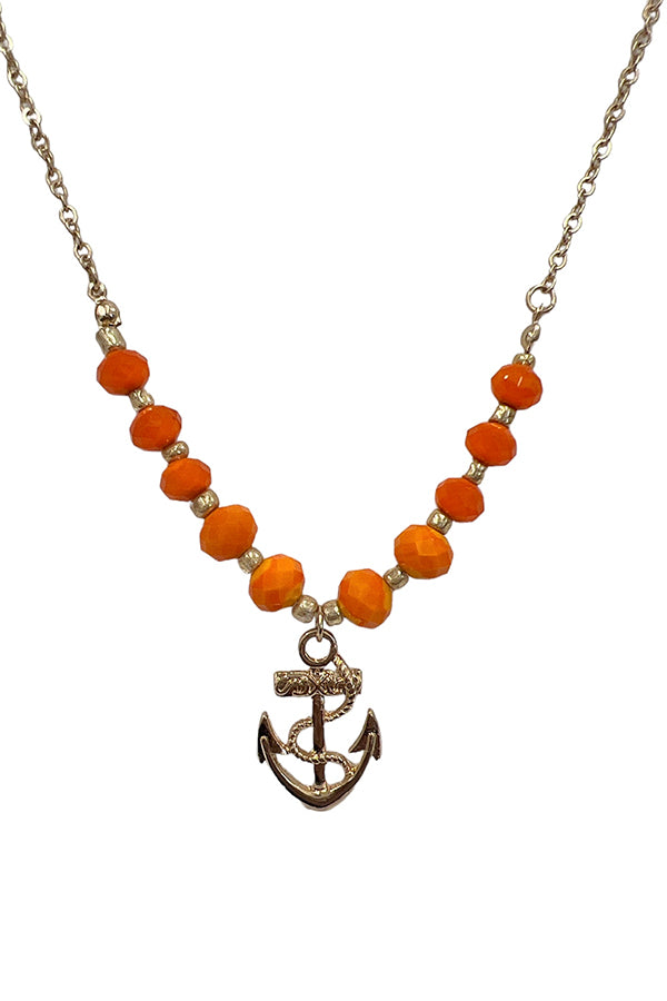 Faceted Glass Bead Anchor Pendant Necklace Set