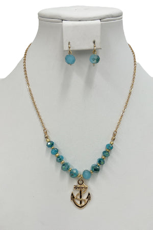 Faceted Glass Bead Anchor Pendant Necklace Set