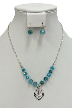 Faceted Glass Bead Anchor Pendant Necklace Set