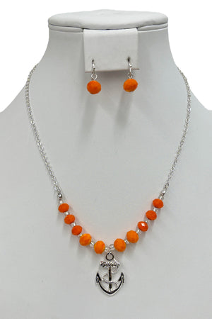 Faceted Glass Bead Anchor Pendant Necklace Set