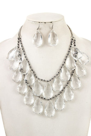 Faceted Crystal Teardrop Bib Necklace Set