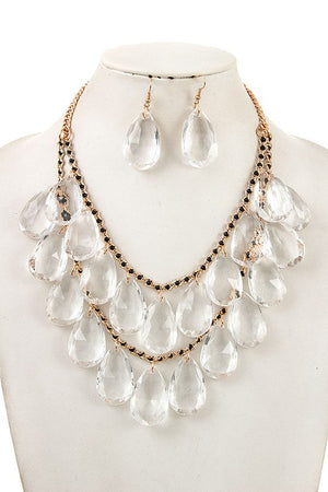 Faceted Crystal Teardrop Bib Necklace Set