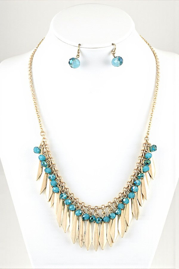 GEM BEAD BAR DROP BIB NECKLACE SET