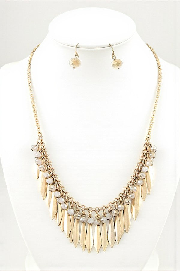 GEM BEAD BAR DROP BIB NECKLACE SET
