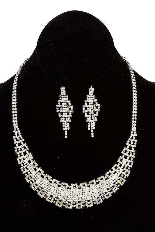 Encrusted Square Rhinestone Necklace Set