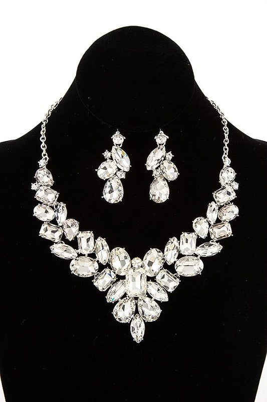 FACETED CRYSTAL GEM EVENING NECKLACE SET