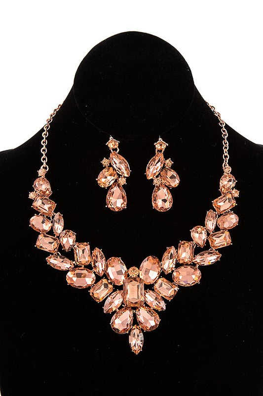 FACETED CRYSTAL GEM EVENING NECKLACE SET