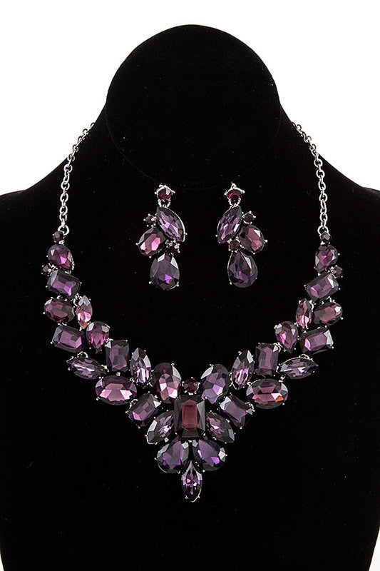 FACETED CRYSTAL GEM EVENING NECKLACE SET