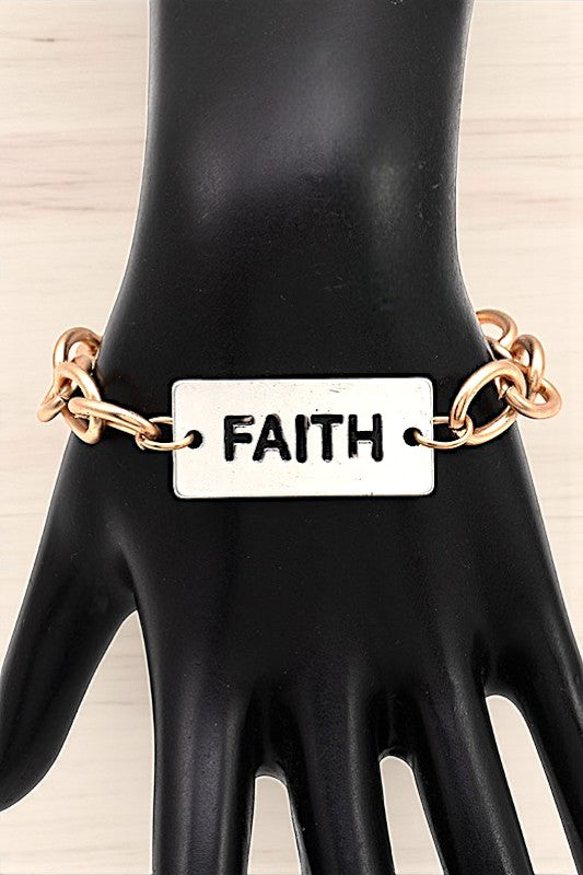 ETCHED FAITH PLATE CHAIN BRACELET