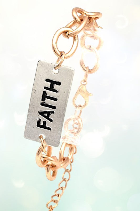 ETCHED FAITH PLATE CHAIN BRACELET