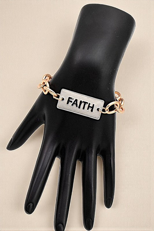 ETCHED FAITH PLATE CHAIN BRACELET