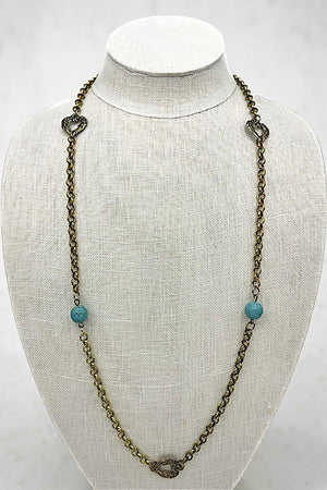 TQ GEM ACCENT HEART CHAIN LINK LONG NECKLACE