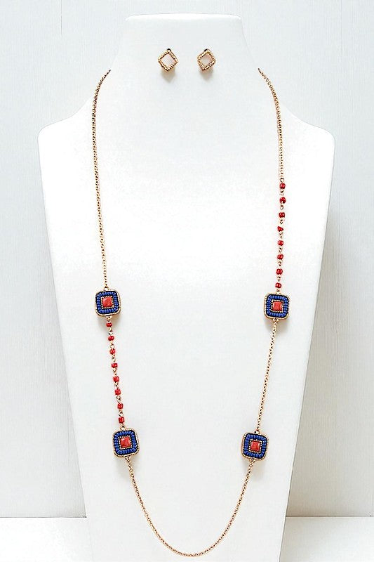ELONGATED SQUARE BEAD STATION NECKLACE SET