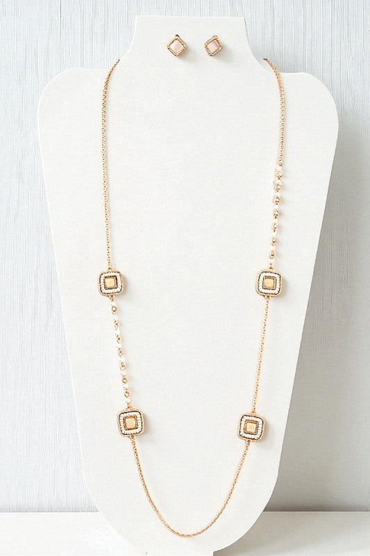 ELONGATED SQUARE BEAD STATION NECKLACE SET