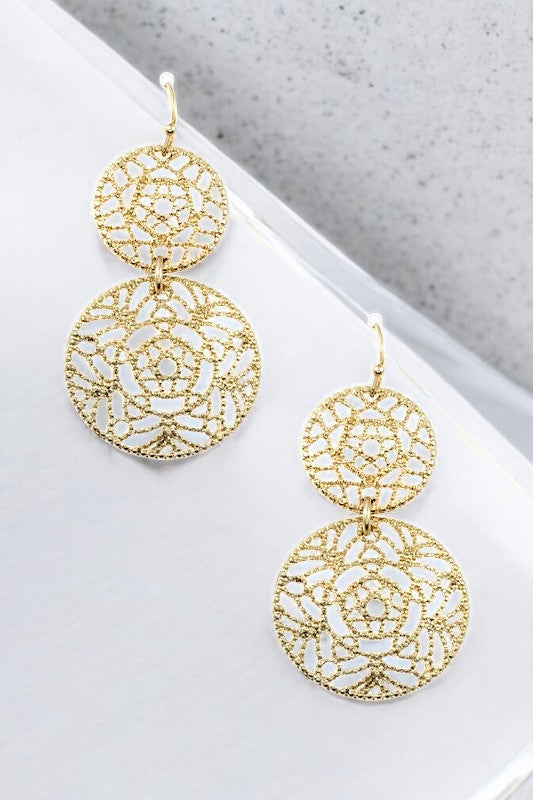 Double Round Filigree Drop Earring