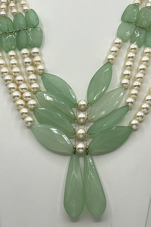 PEARL FACETED LINK STONE NECKLACE SET