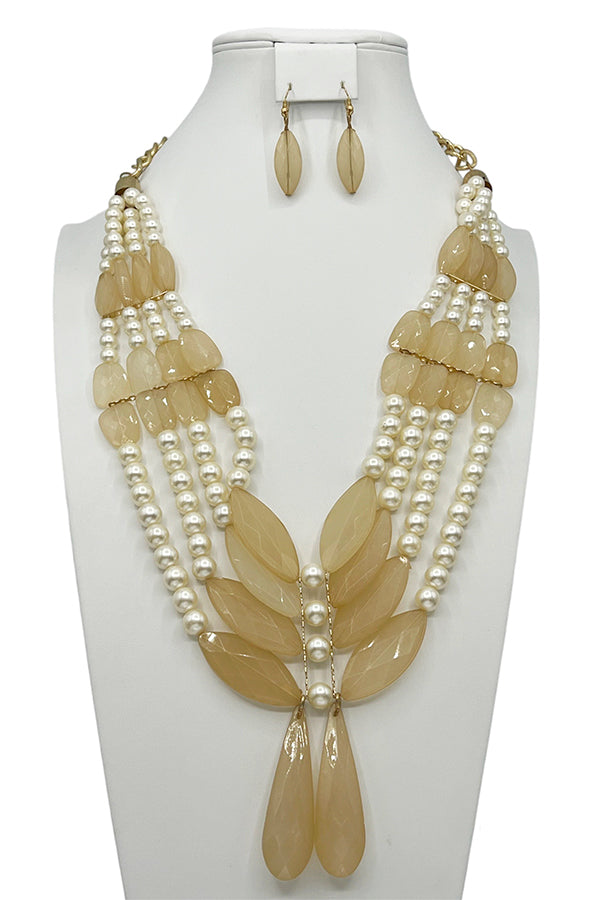PEARL FACETED LINK STONE NECKLACE SET