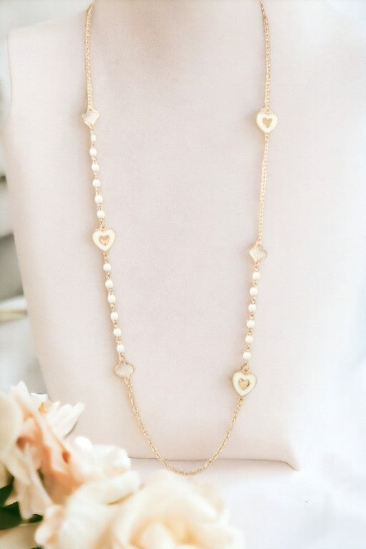Heart and Bead Station Long Necklace