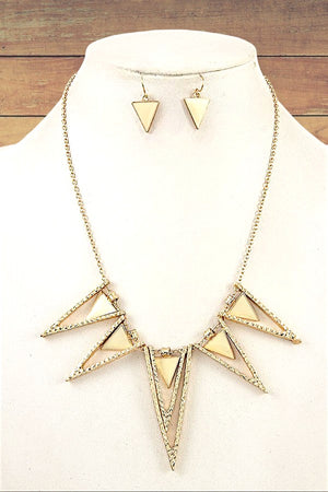 TRIANGULAR SPIKE TEXTURED FRAMED NECKLACE AND EARRING SET