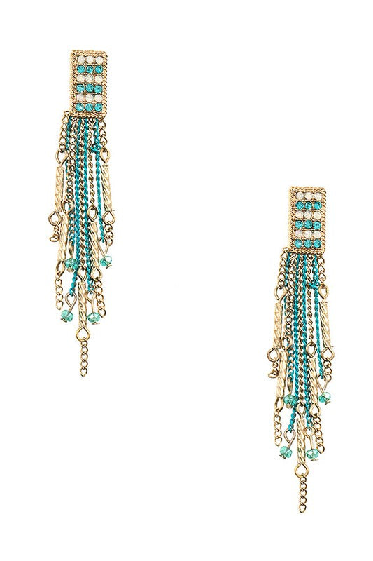 RHINESTONE ACCENT MULTI CHAIN DANGLE EARRING