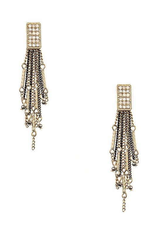 RHINESTONE ACCENT MULTI CHAIN DANGLE EARRING