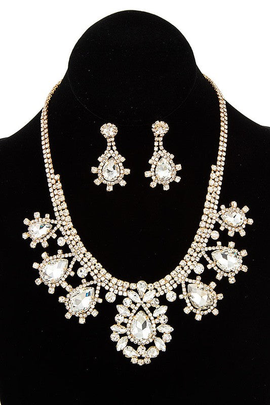 CRYSTAL GEM DANGLE EVENING NECKLACE SET