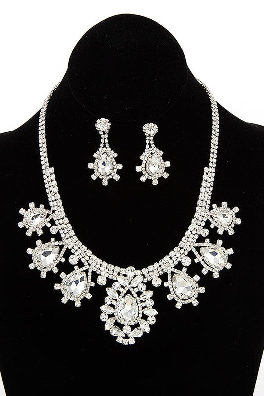 CRYSTAL GEM DANGLE EVENING NECKLACE SET