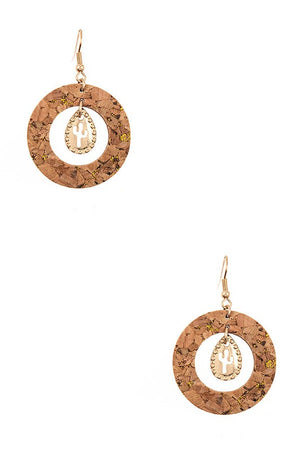 ROUND CORK DETAILED CACTUS CUT OUT EARRING