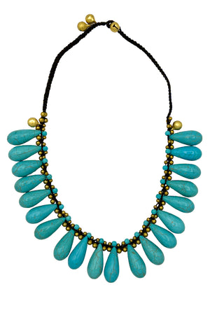 Gemstone Teardrop Fringe Bib Necklace