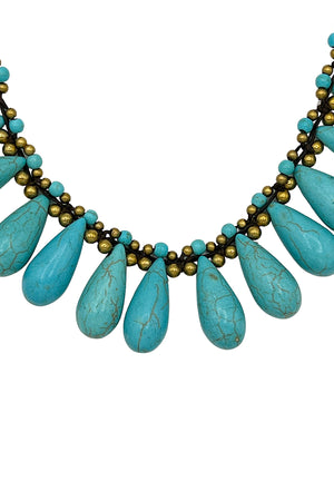 Gemstone Teardrop Fringe Bib Necklace