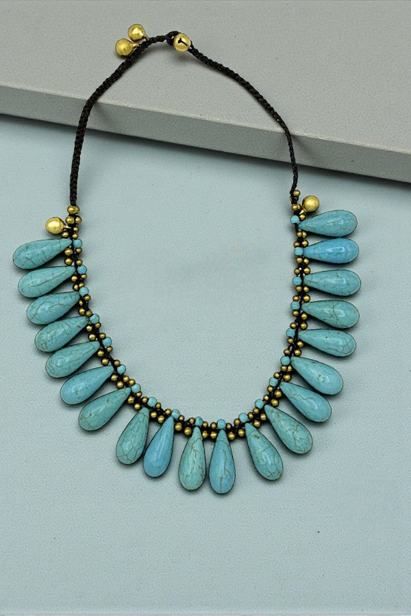 TQ TEARDROP GEM FRINGE BIB NECKLACE