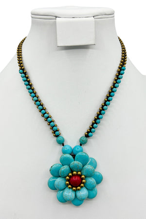 Floral Gemstone Cord Necklace