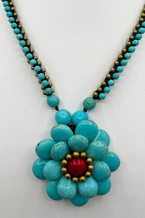 Floral Gemstone Cord Necklace